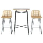 Gardeon 3-Piece Outdoor Bar Set Wicker Table Chairs Patio Bistro - Image 3