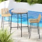 Gardeon 3-Piece Outdoor Bar Set Wicker Table Chairs Patio Bistro - Image 7