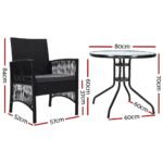Gardeon 3PC Bistro Set Outdoor Furniture Rattan Table Chairs Cushion Patio Garden Lyra - Image 2