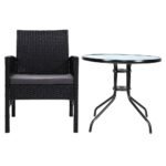 Gardeon 3PC Bistro Set Outdoor Furniture Rattan Table Chairs Cushion Patio Garden Lyra - Image 3