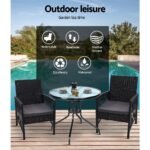 Gardeon 3PC Bistro Set Outdoor Furniture Rattan Table Chairs Cushion Patio Garden Lyra - Image 10