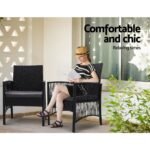 Gardeon 3PC Bistro Set Outdoor Furniture Rattan Table Chairs Cushion Patio Garden Lyra - Image 11