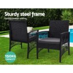 Gardeon 3PC Bistro Set Outdoor Furniture Rattan Table Chairs Cushion Patio Garden Lyra - Image 12