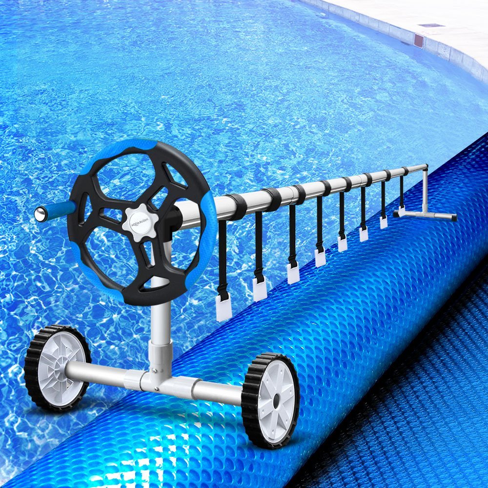 PC-80X42-L-BL-ROLLER-BU-53230-06 Aquabuddy Pool Cover 500 Micron 8x4.2m Swimming Pool Solar Blanket 5.5m Roller Blue - Image 1