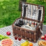 Alfresco 4 Person Picnic Basket Set Wooden Blanket Cooler Bag Outdoor Insulated - Image 7