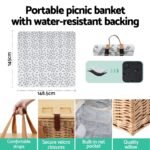 Alfresco 4 Person Picnic Basket Set with Table Blanket Cooler Wooden Insulated - Image 6
