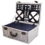 Alfresco 6 Person Picnic Basket Set Cooler Bag Insulated Blanket Plates Navy - Image 3