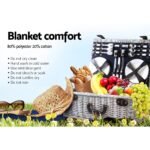 Alfresco 6 Person Picnic Basket Set Cooler Bag Insulated Blanket Plates Navy - Image 6