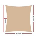 Instahut Shade Sail 6x6m Rectangle 280GSM 98% Sand Shade Cloth - Image 2