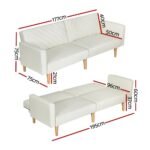 Artiss Sofa Bed Convertible Lounge 3 Seater Futon Couch Recliner Fabric Beige - Image 2
