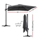 Instahut Outdoor Umbrella 3m Umbrellas Cantilever Stand Sun Roma 360 Degree Charcoal - Image 2