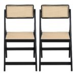 Artiss 2x Dining Chairs Wooden Rattan Foldable Black - Image 3