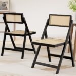 Artiss 2x Dining Chairs Wooden Rattan Foldable Black - Image 7