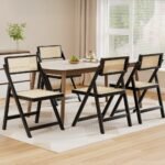 Artiss 4x Dining Chairs Wooden Rattan Foldable Black - Image 7