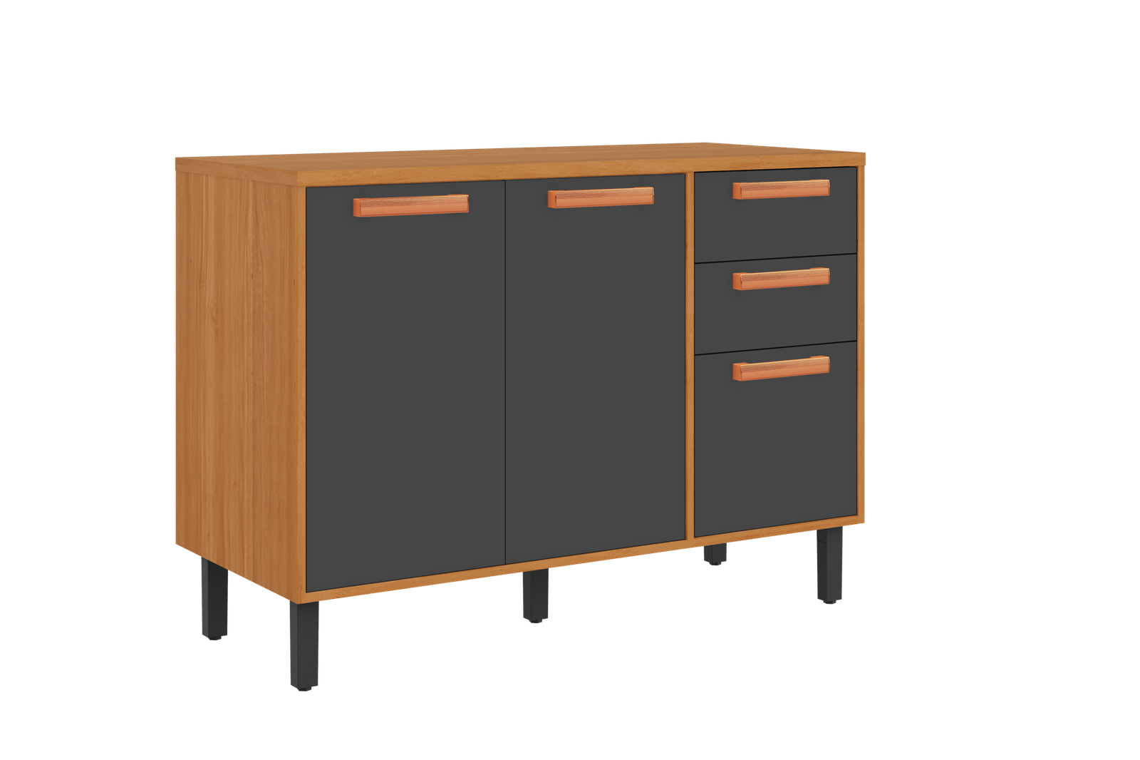 V1112-3600001941-202510071354-03-scaled Base Kitchen Wooden Cabinet/Cupboard with 3 Doors + 2 Drawers in Cinnamon Finish - Napoles Graphite Flat Pack DIY - Image 1