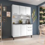 Free Standing Steel Kitchen Cabinet/Cupboard with Countertop Storage - Pratika White Flatpack DIY