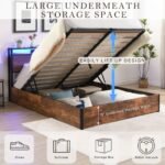Gas Lift Bed Frame with Storage, Queen Size Wooden Slats Platform Bed Frame with LED Lights and Charging Station, No Box Spring Needed, Noise Free, Rustic Brown - Image 2