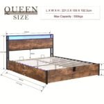 Gas Lift Bed Frame with Storage, Queen Size Wooden Slats Platform Bed Frame with LED Lights and Charging Station, No Box Spring Needed, Noise Free, Rustic Brown - Image 3