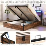 Gas Lift Bed Frame with Storage, Queen Size Wooden Slats Platform Bed Frame with LED Lights and Charging Station, No Box Spring Needed, Noise Free, Rustic Brown - Image 4