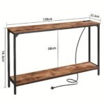 2 Tier Console Table with Power Outlets and USB Ports, Wood Entryway Table with Charging Station & Storage Shelf, Narrow 2-Tier Sofa Table for Living Room Hallway Foyer - Image 3