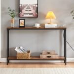 2 Tier Console Table with Power Outlets and USB Ports, Wood Entryway Table with Charging Station & Storage Shelf, Narrow 2-Tier Sofa Table for Living Room Hallway Foyer - Image 2