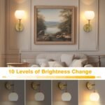 Rechargeable Wall Light Indoor,Battery Operated Wall Lamp with Remote,Indoor Wall Light with 3 Color Modes and RGB,Frosted Glass Wall Mounted Lamp for Living Room Bedrooms 2 Pack (Gold) - Image 5