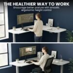 FORTIA Corner Standing Desk, 160x140cm, 72-118cm Sit to Stand Up Electric Height Adjustable, White Desktop/Silver Frame - Image 2