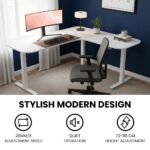 FORTIA Corner Standing Desk, 160x140cm, 72-118cm Sit to Stand Up Electric Height Adjustable, White Desktop/Silver Frame - Image 5