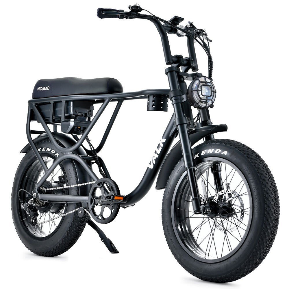 V219-BIKSRFVAS5KA-225474-00 VALK Nomad Electric Fat Tyre Bike, 500W, 45km/hr, Throttle ebike, Disc Brakes, Shimano 7 spd, 20x4" Kenda Tyres, Suspension, Black - Image 1