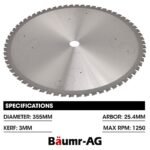 Baumr-AG 355mm Premium Ceramic Alloy Tooth Blade, Low Spark Cold Cut for Metal Cut Off Saw - Image 2