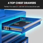 Bullet Pro 5 Drawer Tool Box Cabinet Chest Storage, with 1-Door Toolbox Garage Organiser Set, Blue - Image 4