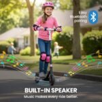 ALPHA Edge Electric Scooter Kids/Teens, 16km/h Max, Adjustable Height, UL Certified, AU Compliant, Dual Brakes, Bluetooth Music, LED, Pink - Image 6