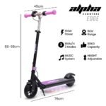 ALPHA Edge Electric Scooter Kids/Teens, 16km/h Max, Adjustable Height, UL Certified, AU Compliant, Dual Brakes, Bluetooth Music, LED, Pink - Image 2