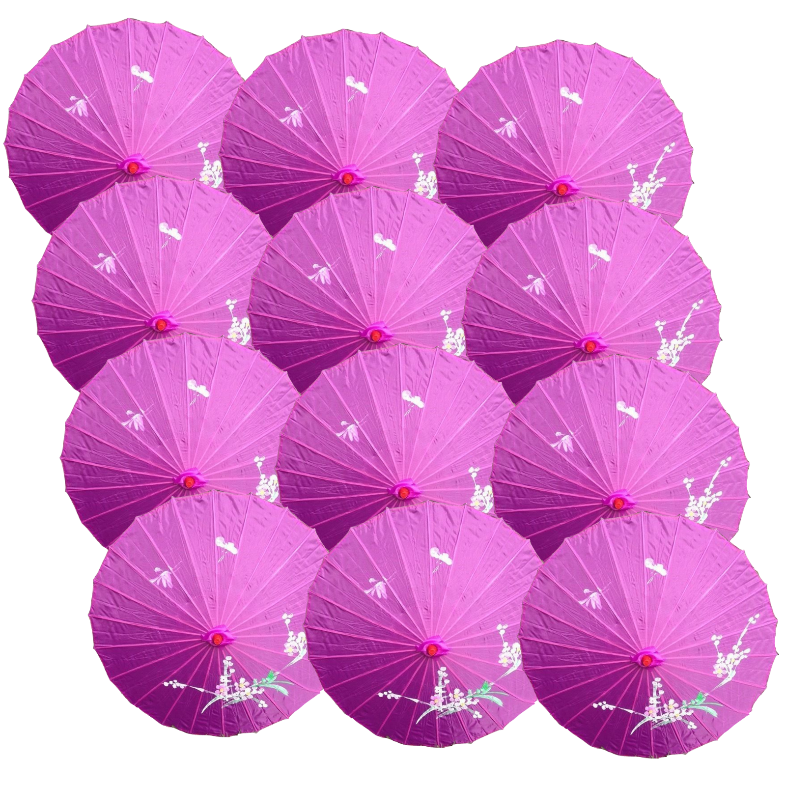 V563-BR-12PARUMBRLA-PUR-202511130855-00 12x PARASOL UMBRELLA Chinese Japanese Bamboo Flower Pattern 80cm Large BULK - Purple - Image 1