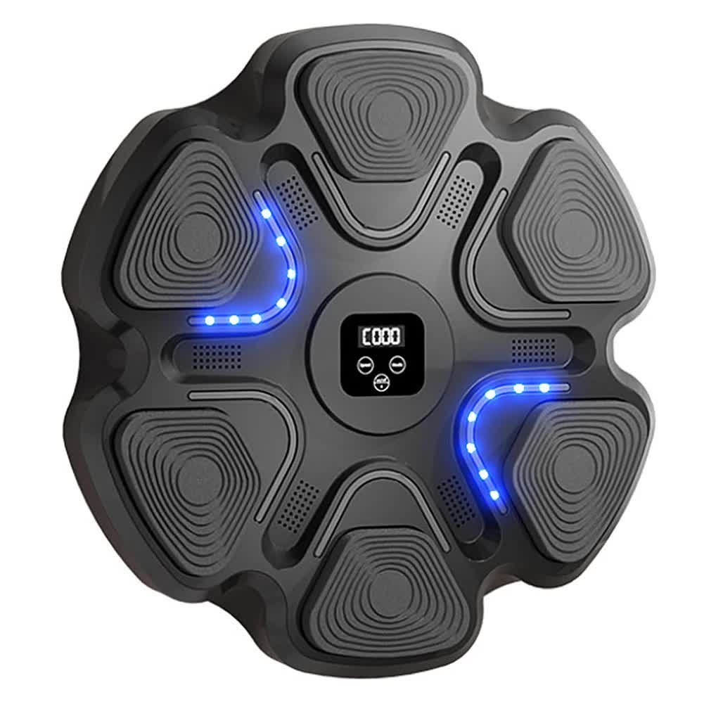 V888-ELOSUNG39446-202510310941-00 Black 6-Target Sensor Smart Bluetooth Music Boxing Kit with Parent-Child Gloves - Electronic Wall Punch Pad, Drill-Free & Detachable, Screen Counter, USB Rechargeable - Image 1