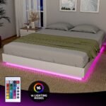 Artiss Double Bed Frame with 16Colour Led Light Wooden Platform Bed Base DAYGLOW - Image 4