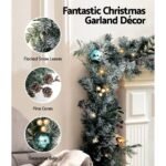 Jingle Jollys 2.7m Christmas Garland with Wreath Set LED Lights Snowy Xmas Decor - Image 4