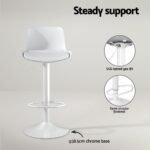Artiss Bar Stools Kitchen Swivel Gas Lift Stool Leather Dining Chairs White x2 - Image 4