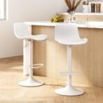 Artiss Bar Stools Kitchen Swivel Gas Lift Stool Leather Dining Chairs White x2 - Image 7