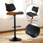 Artiss Bar Stools Kitchen Dining Chairs Gas Lift Stool Wooden Leather Black - Image 5
