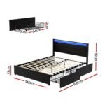 Artiss Bed Frame Double Size LED with 4 Drawers Black DUNN - Image 2