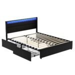 Artiss Bed Frame Queen Size LED with 4 Drawers Black DUNN - Image 7