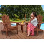 Gardeon 3PC Adirondack Outdoor Table and Chairs Wooden Beach Chair Brown - Image 9