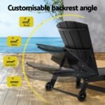 Gardeon Sun Lounge Beach Chair HDPE Adirondack Lounger Patio Outdoor Furniture with Wheels Black - Image 5