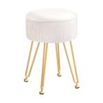 Artiss Ottoman Storage Foot Stool Vanity Velvet Round White - Image 3