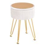 Artiss Ottoman Storage Foot Stool Vanity Velvet Round White - Image 4