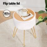 Artiss Ottoman Storage Foot Stool Vanity Velvet Round White - Image 5