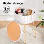 Artiss Ottoman Storage Foot Stool Vanity Velvet Round White - Image 6