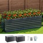 Green Fingers 2-in-1 Raised Garden Bed Kit, 240cm/120cm| 77cm Extra Deep Ergonomic Planter Box | Protect Your Back | Galvanised Steel Vegetable Flower Pot for Outdoor Garden | Includes Gloves & Pegs - Image 9