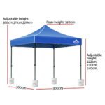 Instahut Gazebo Pop Up 3x3m w/Base Podx4 Marquee Folding Outdoor Wedding Camping Tent Shade Canopy Blue - Image 3